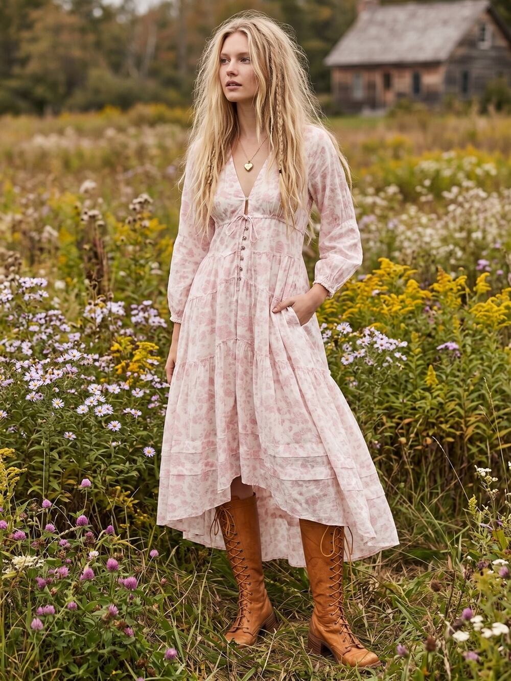 Free People Ethereal Dainty Cottage Pappiet Midi Dress Maxi Top XL Light Pink